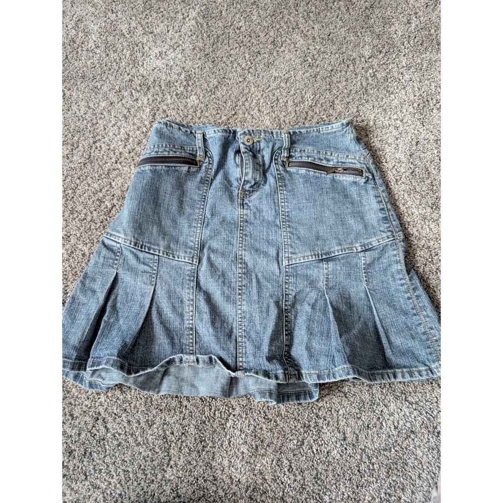 Baccini Blues Womens Y2K Denim Mini Skirt‎ Pleated Hem Blue Size 4 Cargo Pockets